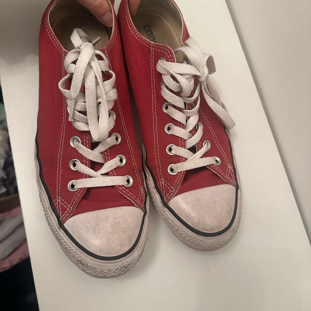 Converse Red Low-Top Canvas Sneakers with White Laces